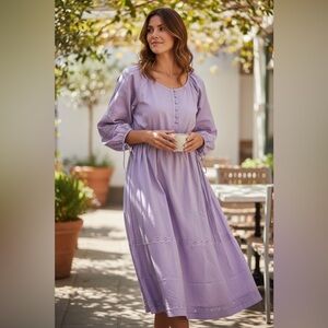 HARSHMAN 100% Cotton Chic Lavender Long Sleeve Dress